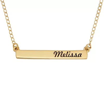 Personalized 14K Yellow Gold Engraved Name Bar Pendant Necklace