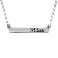 Personalized 14K White Gold Engraved Name Bar Pendant Necklace