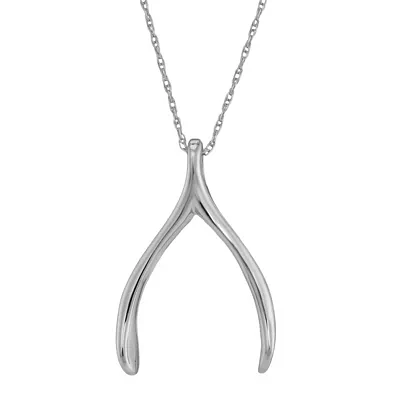 Personalized 10K White Gold Engraved Name Wishbone Pendant Necklace