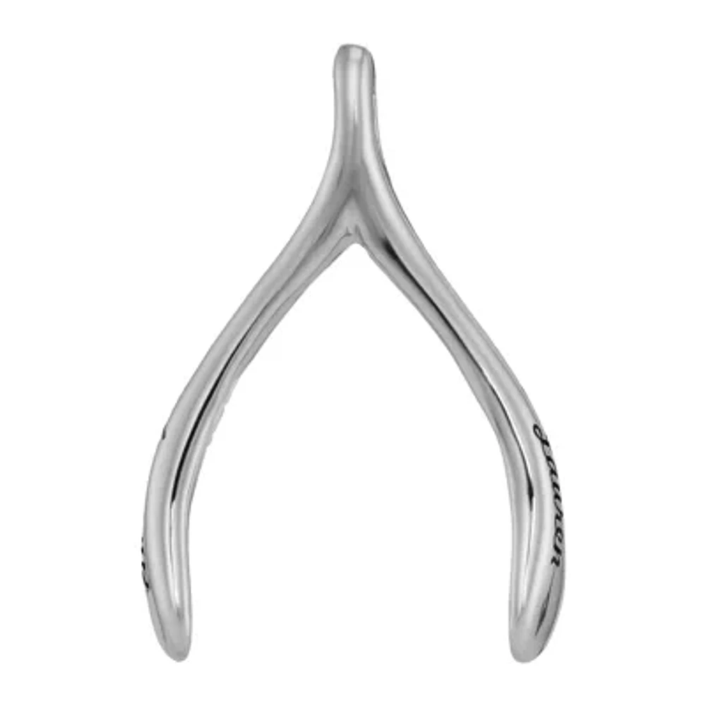 Personalized 10K White Gold Engraved Name Wishbone Pendant Necklace