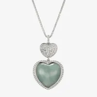 Womens Genuine Green Jade Sterling Silver Heart Pendant Necklace