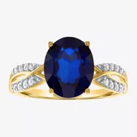 Womens Lab Created Blue Sapphire 10K Gold Sterling Silver Cocktail Ring