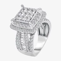 Womens CT. T.W. Natural White Diamond 10K Gold Cushion Side Stone Halo Engagement Ring