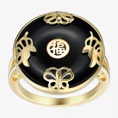 Womens Genuine Black Agate 18K Gold Over Silver Cocktail Ring