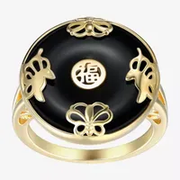 Womens Genuine Black Agate 18K Gold Over Silver Cocktail Ring