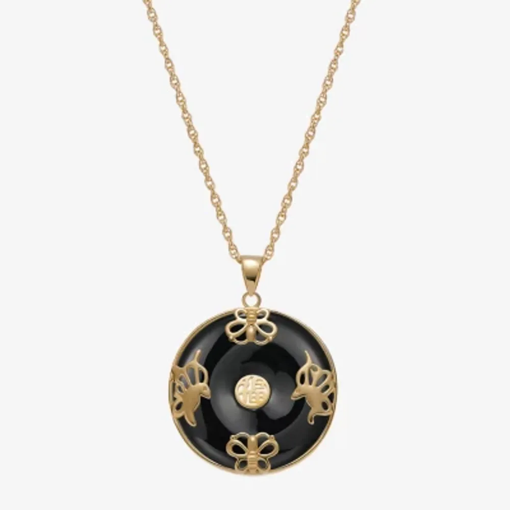 Womens Genuine Black Agate 18K Gold Over Silver Pendant Necklaces