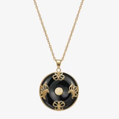 Womens Genuine Black Agate 18K Gold Over Silver Pendant Necklaces