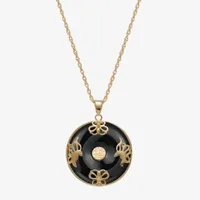 Womens Genuine Black Agate 18K Gold Over Silver Pendant Necklace