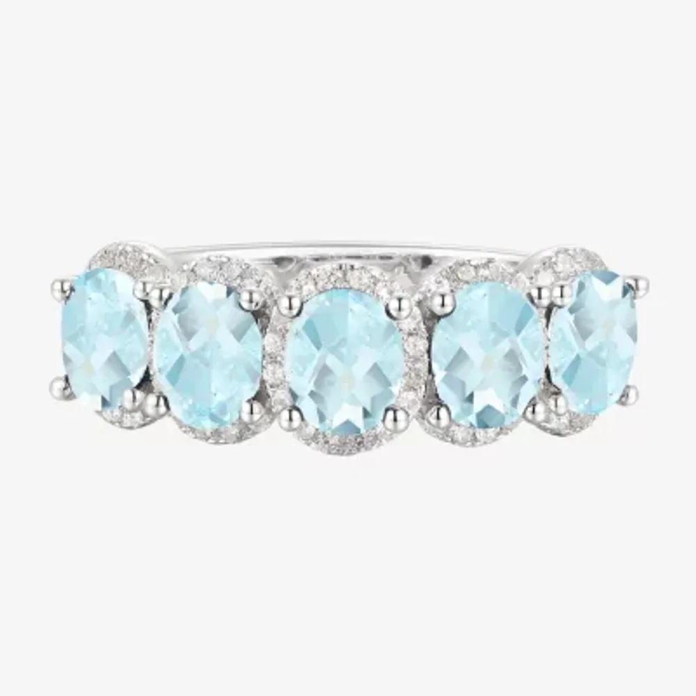 Genuine Blue Aquamarine Sterling Silver 5-Stone Band