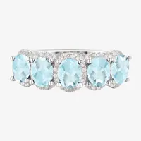 Genuine Blue Aquamarine Sterling Silver 5-Stone Band