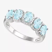 Genuine Blue Aquamarine Sterling Silver 5-Stone Band