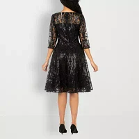 Giovanna Signature Womens 3/4 Sleeve Sequin A-Line Dress