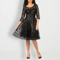 Giovanna Signature Womens 3/4 Sleeve Sequin A-Line Dress Plus