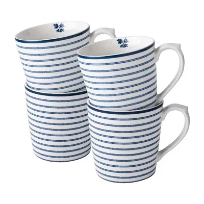 Laura Ashley Candy Stripe 4-pc. Cappuccino Mugs Set - Blueprint Collectables