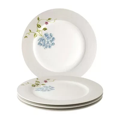 Laura Ashley Cobblestone Pinstripe 4-pc. Porcelain Dinner Plate Set - Heritage Collectables