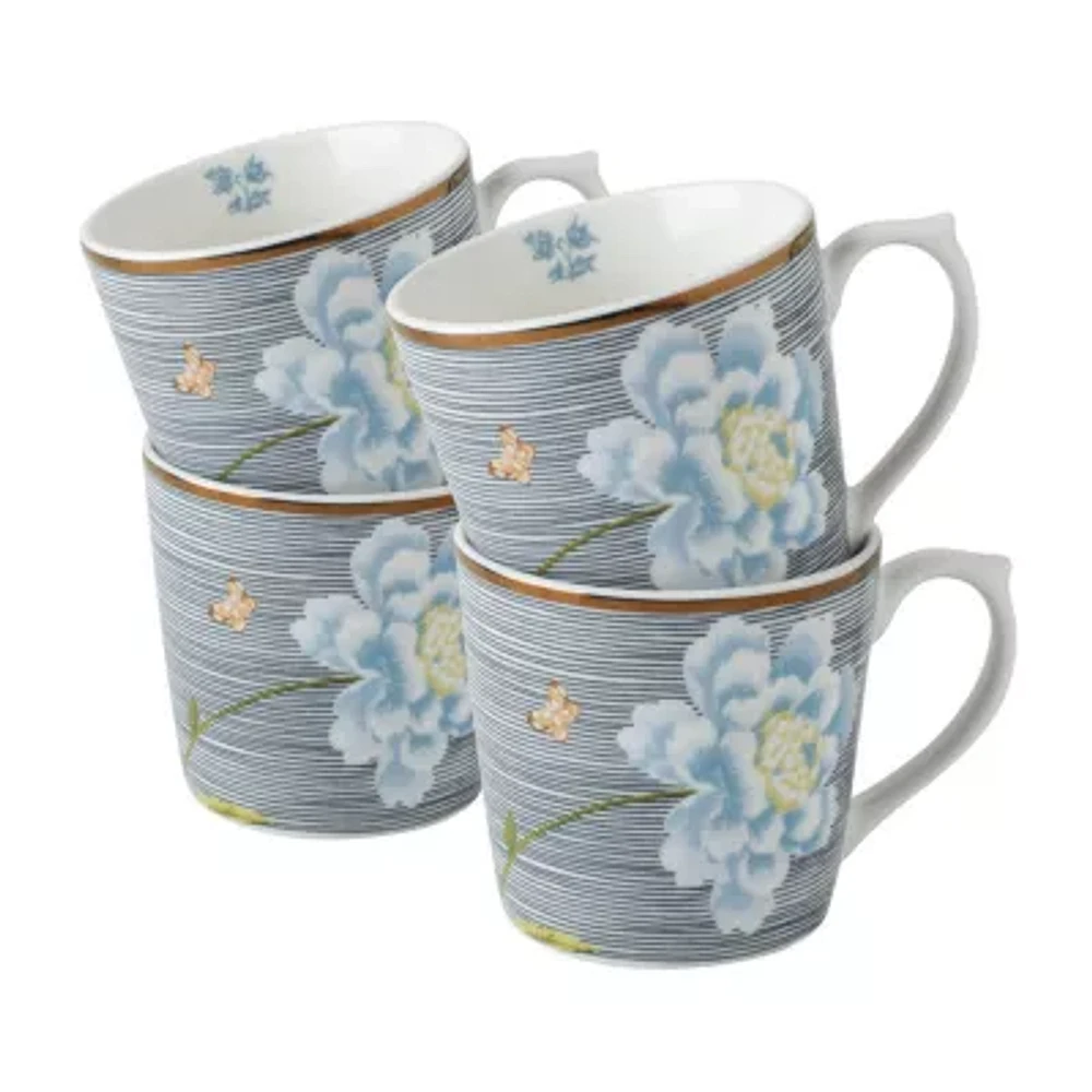 Laura Ashley Midnight Pinstripe 4-pc. Coffee Mug Set- Heritage Collectables