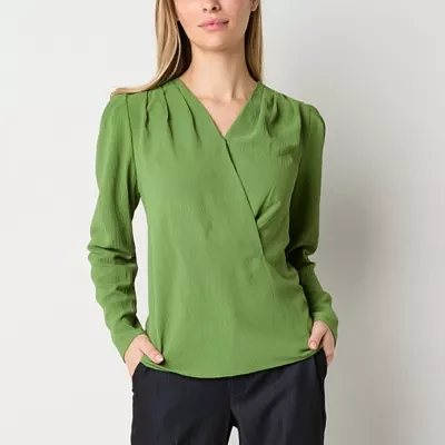 Worthington Womens V Neck Long Sleeve Blouse