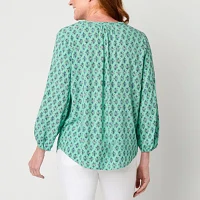 St. John's Bay Tall Womens Y Neck 3/4 Sleeve Blouse