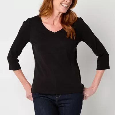 St. John's Bay Womens Tall V Neck 3/4 Sleeve T-Shirt