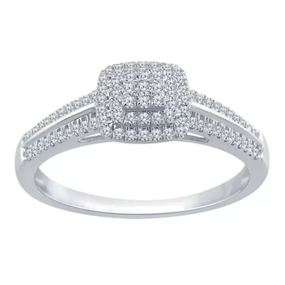 Promise My Love Womens 1/5 CT. Natural White Diamond Sterling Silver Cushion Halo Ring