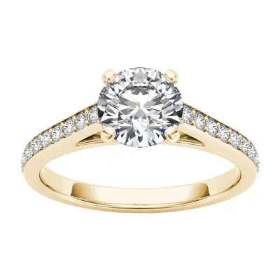 Womens 1 CT. T.W. Mined White Diamond 14K Gold Round Side Stone Engagement Ring