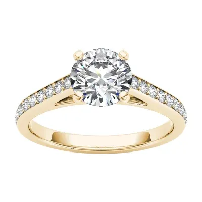 Womens 1 CT. T.W. Natural White Diamond 14K Gold Round Side Stone Engagement Ring
