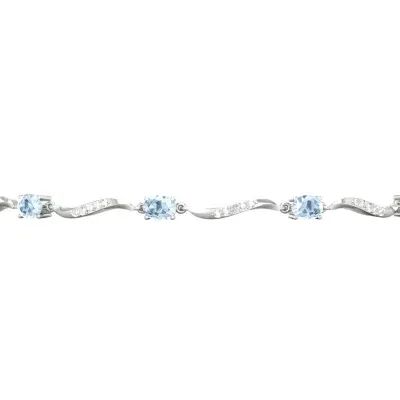 Diamond Accent Genuine Blue Aquamarine Sterling Silver 7 Inch Tennis Bracelet