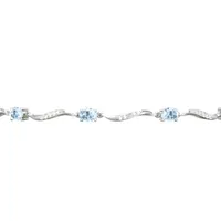 Diamond Accent Genuine Blue Aquamarine Sterling Silver 7 Inch Tennis Bracelet