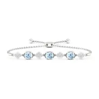 Diamond Accent Genuine Blue Aquamarine Sterling Silver Bolo Bracelet