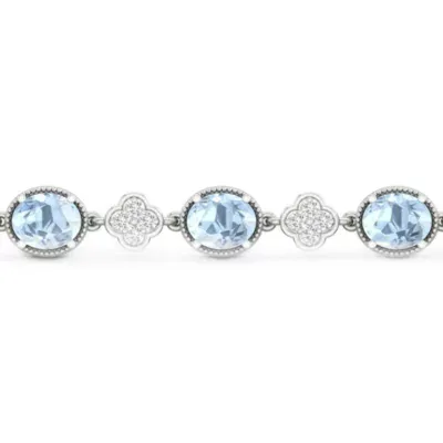 Diamond Accent Genuine Blue Aquamarine Sterling Silver Bolo Bracelet