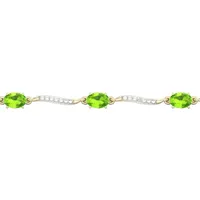 Diamond Accent Genuine Green Peridot 10K Gold Over Silver 7 Inch Tennis Bracelet