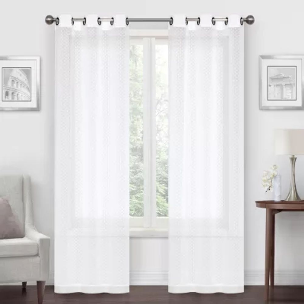 Regal Home Pompom Embellished Sheer Grommet Top Set of 2 Curtain Panel