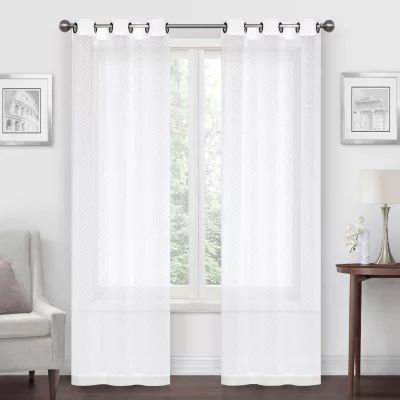 Regal Home Pompom Embellished Sheer Grommet Top Set of 2 Curtain Panel