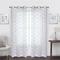 Regal Home Embroidered Swirl Sheer Grommet Top Set of 2 Curtain Panel