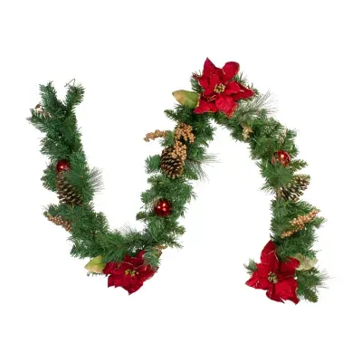 6' x 10'' Pine and Poinsettias Artificial Christmas Garland - Unlit