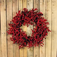 Red and Burgundy Berry Artificial Christmas Wreath  22-Inch Unlit
