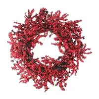 Red and Burgundy Berry Artificial Christmas Wreath  22-Inch Unlit