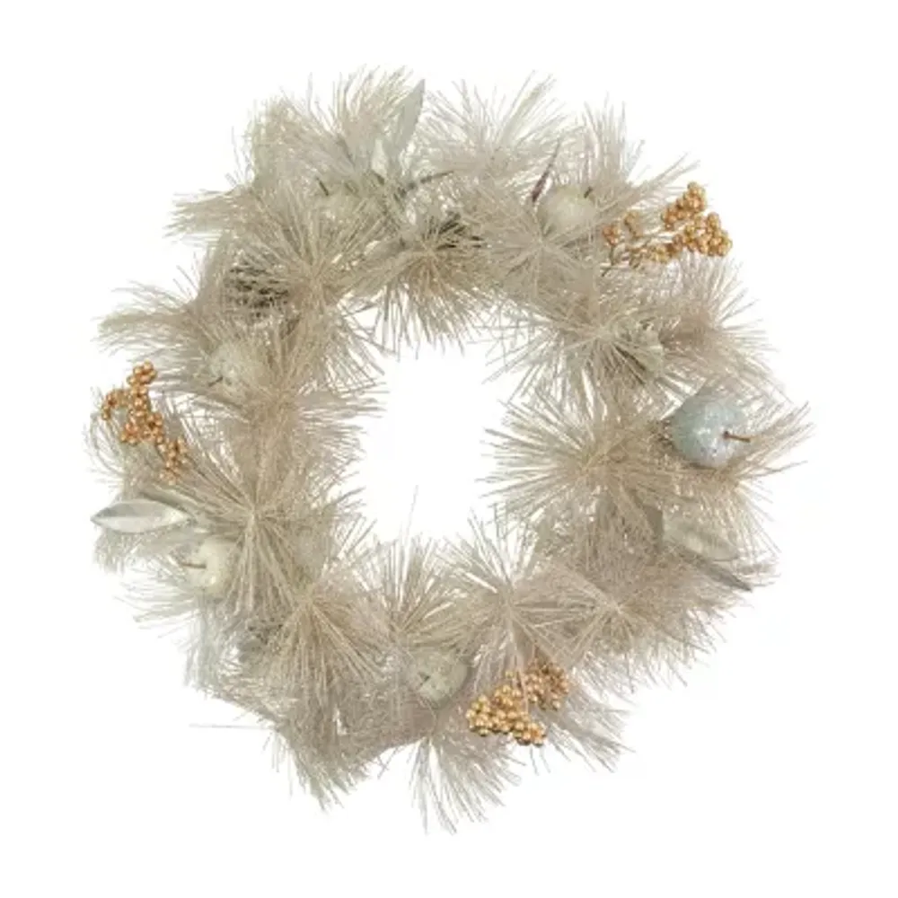 Champagne Gold Apple and Pine Needle Artificial Christmas Wreath  24-Inch  Unlit