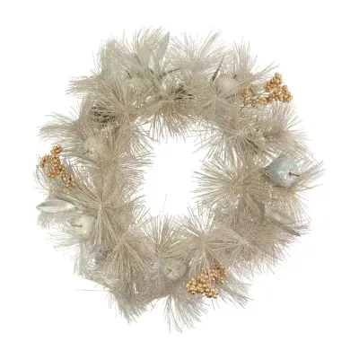 Champagne Gold Apple and Pine Needle Artificial Christmas Wreath  24-Inch  Unlit