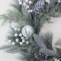 Frosted Mixed Pine and Pine Cone Artificial Christmas Wreath  24-inch  Unlit