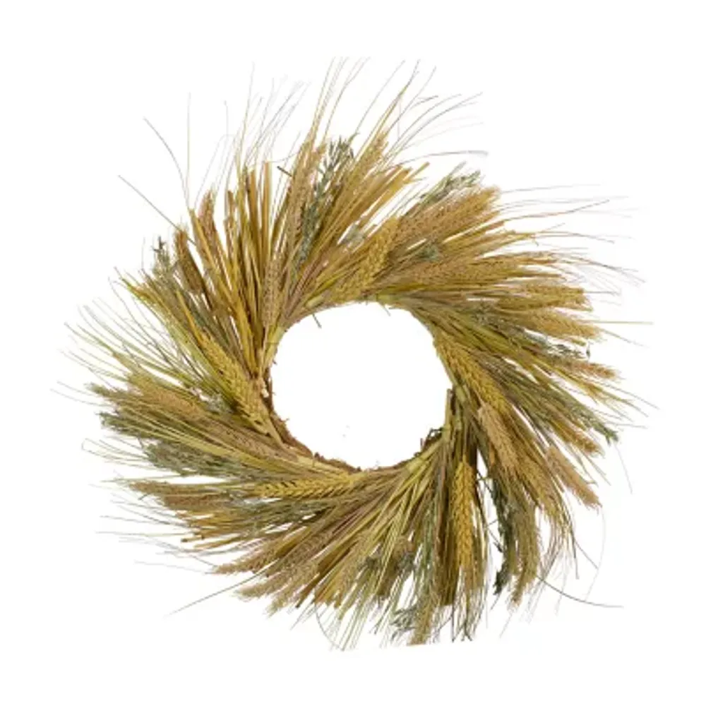 Wheat and Straw Stalks Artificial Wreath  22-inch Unlit