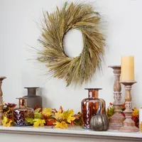 Wheat and Straw Stalks Artificial Wreath  22-inch Unlit