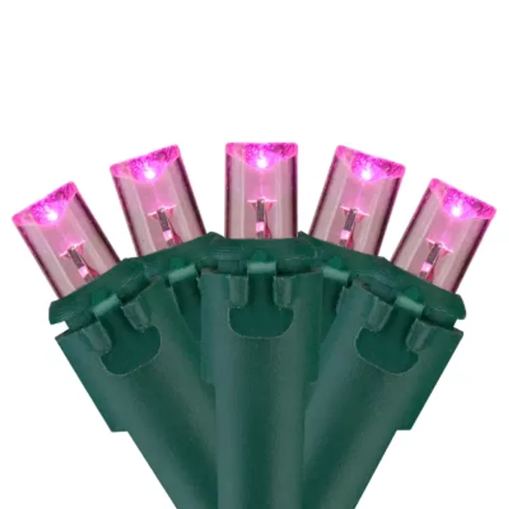 60 Pink LED Wide Angle Mini Christmas Lights - 19.5 ft Green Wire