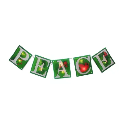 10-Count Green and Red Shimmering ''PEACE'' Lighted Mini Christmas Garland  4.5ft White Wire