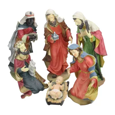 6pc Red and Green Holy Family Religious Christmas Nativity Statues 19"