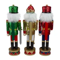 Set of 3 Red Sequin Jacket Wooden Christmas Nutcrackers 14.25"