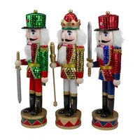 Set of 3 Red Sequin Jacket Wooden Christmas Nutcrackers 14.25"