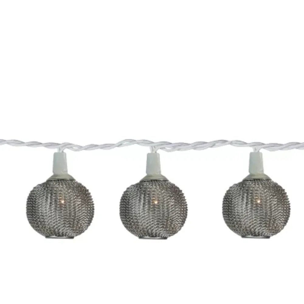 10 Battery Operated Silver Mini Patio Lights - 7.5 ft White Wire