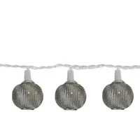 10 Battery Operated Silver Mini Patio Lights - 7.5 ft White Wire