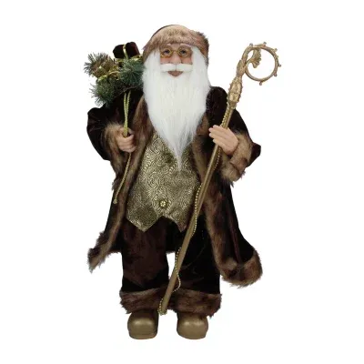 24'' Gold and Brown Standing Santa Claus Christmas Figurine with Staff